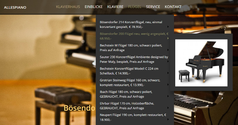 Website für ein Pianohaus